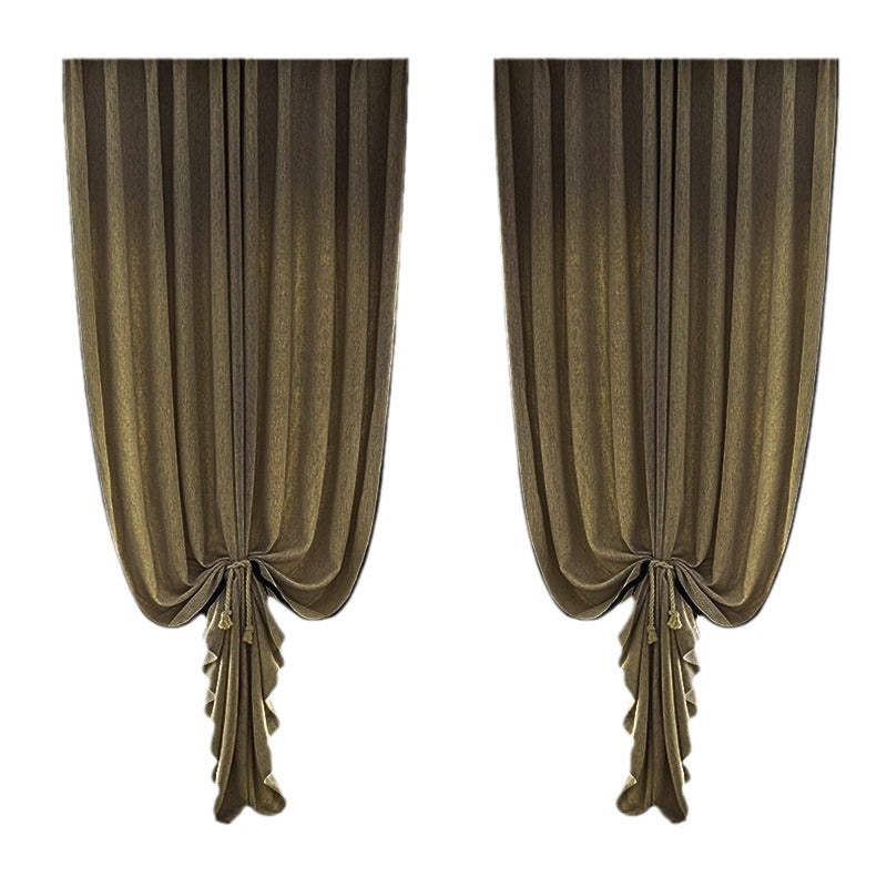 T0363 New Middle Ages style chenille curtain bedroom blackout high-grade retro dark green black edge living room light French curtain