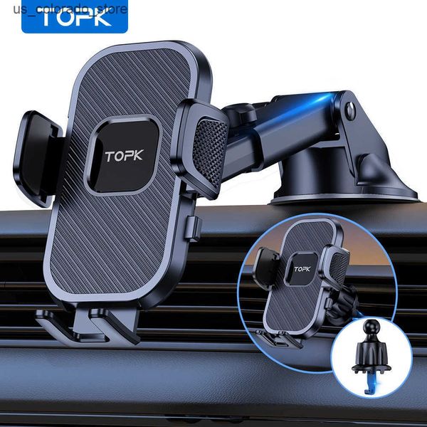 Cell Phone Mounts Holders TOPK Phone Holder for Cars 2-IN-1 Car Phone Holder Mount for Dashboard Air Vent Compatible with iPhone Samsung And