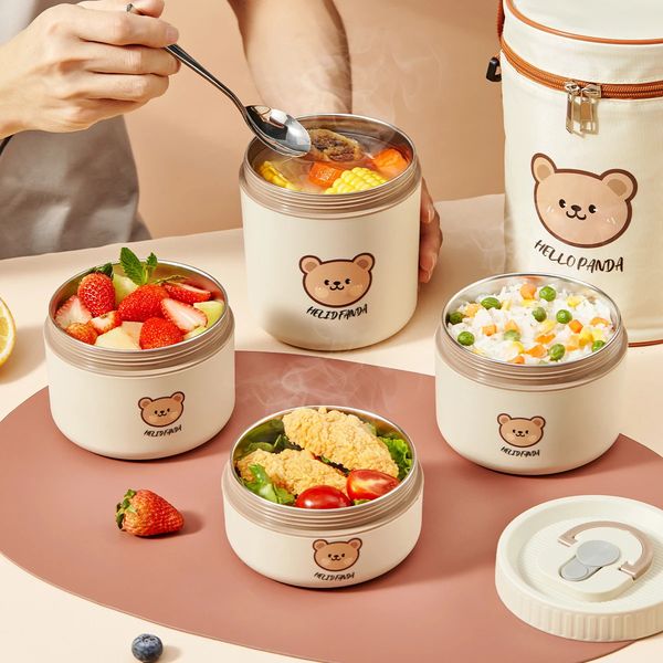 WORTHBUY Microwave Sealed 304 Stainless Steel Thermal Bento Lunch Box Large Capacity Cute Insulated Food Container For Students 250110