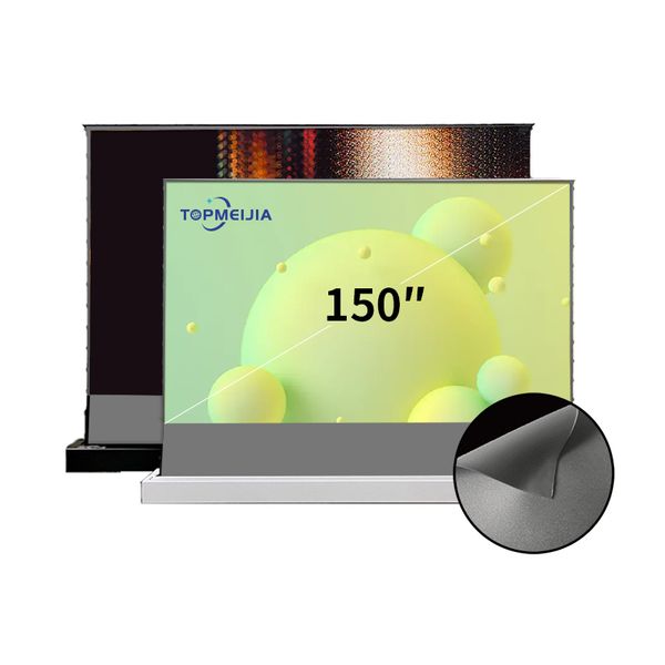 Home theater 150 inch ALR Black Diamond Electric Tab-tensioned Floor Rising Projection projector Screen for long throw projector