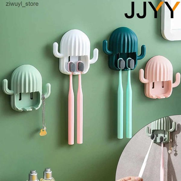Toothbrush Holders JJYY multifunctional self-adhesive cactus toothbrush holder seamless wall organizer shaver organizer bathroom tool L24091