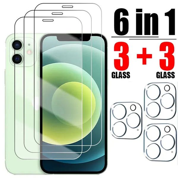 6 in 1 Tempered Glass Camera Glass for iPhone 16 15 14 13 12 11 Pro Max Screen protector for iPhone 12 Mini 7 8 SE X XS XR Glass Film Camera