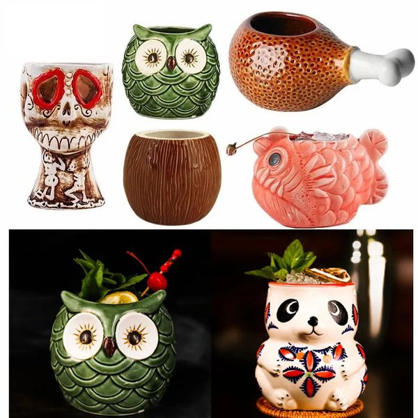 Funny Tiki Mugs Ceramic Hawaiian Luau Party Mugs Drinkware Bar Animal Cocktail Beer Tiki Cup Cute Panda Exotic Wine Cup Bar Tool 240806