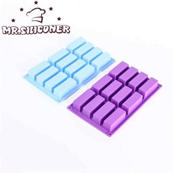 High Quality 12 cavity large rectangular silicone mold grain energy bar manufacturer chocolate truffle brown corn bread cheesecake soap butt