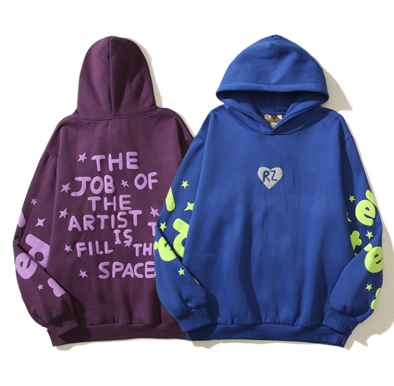 New Fashion Clothing American high street niche popular logo RZ fluorescent foam letter print hoodie loose couples hoodie terry hooded sweatshirt Co