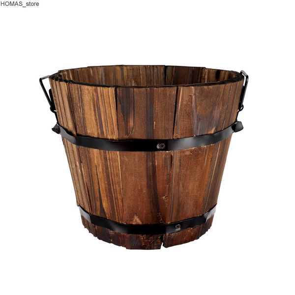 Planters Pots 1PC Wooden Barrels Bucket Round Rustic Flower Planter Pots Container Water Garden Backyard Decor 18cm* 15cm* 14cm L240910