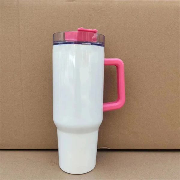 40oz Sublimation Stainless Steel Tumbler with Colorful Handle Lid Straw, Big Capacity Beer Mug Water Bottle for Outdoor Camping 131 LL