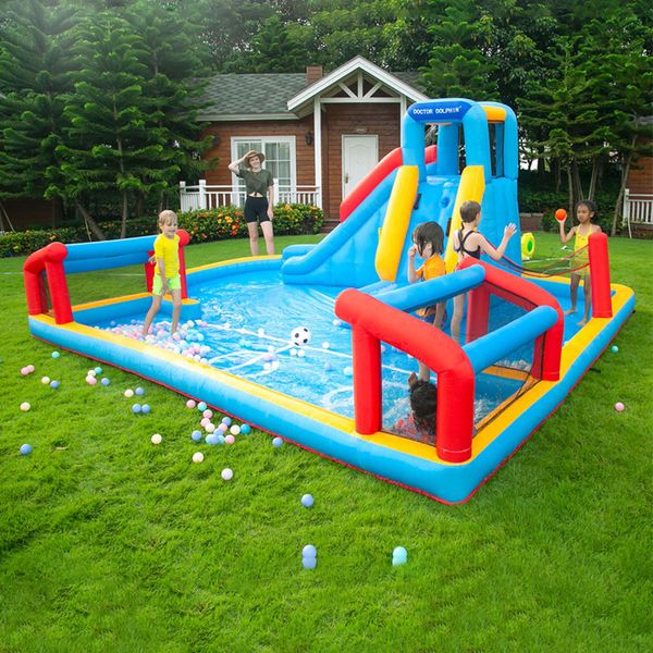 Multi Functions Water Slide Jumping Games Volleyball And Football Field Sports Court Soccer Goal Playground Outdoor Play Fun Park Garden Bir