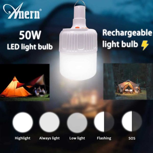 Solar Camping Lantern Anern 2pcs 50W portable camping light charging LED light emergency light bulb high-power tent light for outdoor use CL
