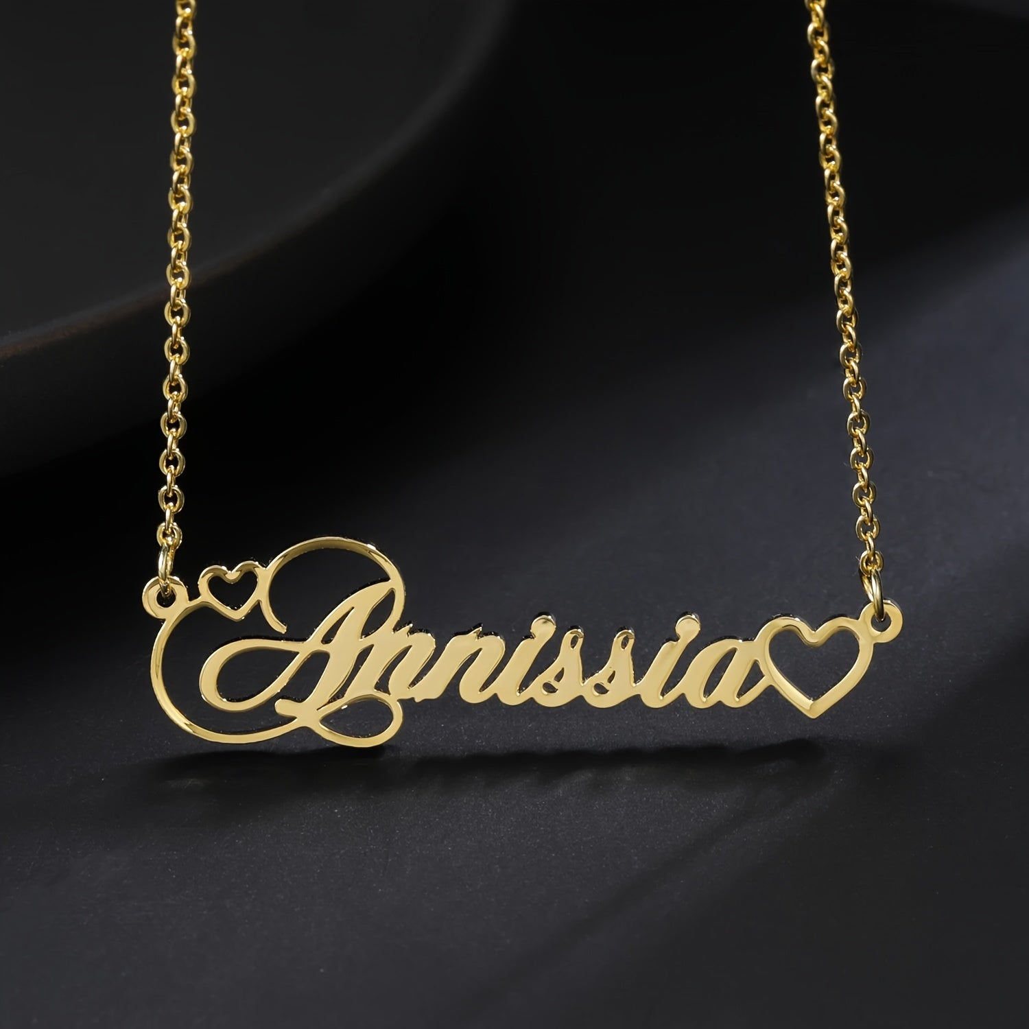 TEMU Vattract Personalized Name Necklace - Custom Engraved Heart & Cursive Lettering, 304 Stainless Steel Jewelry For Casual Attire, Valentine's Gift
