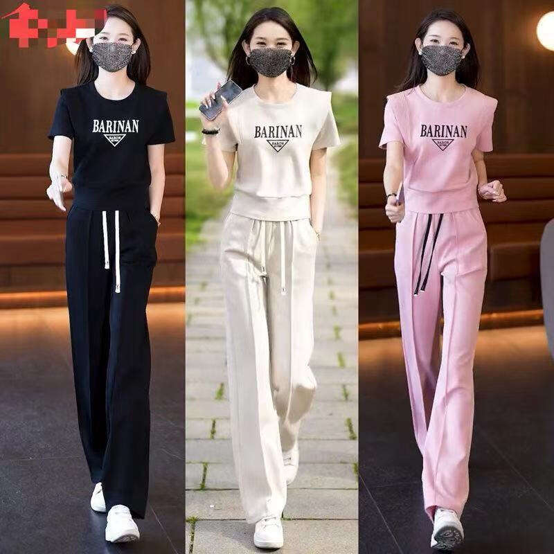 2025 New Fashion Women&#039;s Summer Tracksuit Short Sleeve Long Pants Elegant Youthful Casual Two-Piece Set