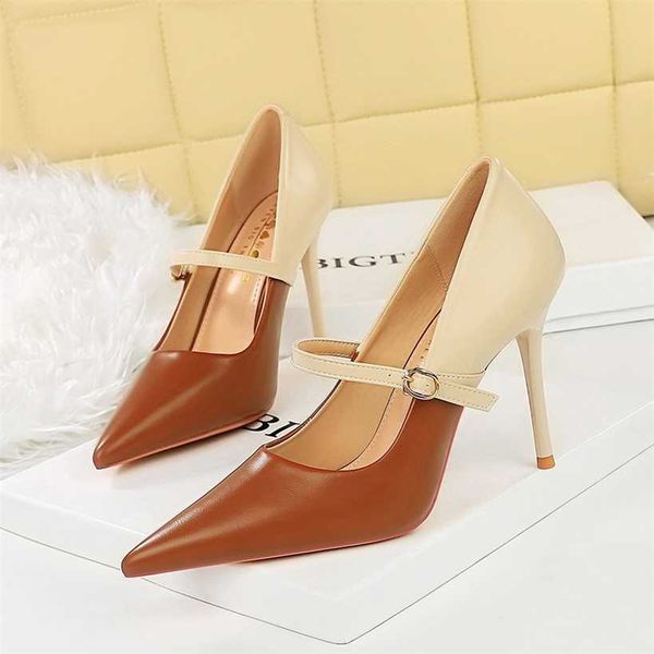 high heels 9116-2 Thin Womens Shoes Shallow Mouth Pointed Point blocked Straight Belt High Heels Singl