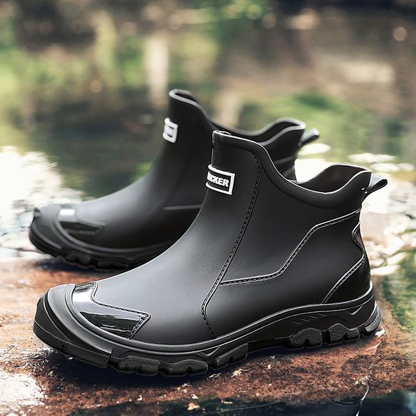 Mens Rain Boots Outdoor Casual Men Ankle Hiking Fishing Water Shoes Waterproof Work Boot Personality Non-slip Male Footwear