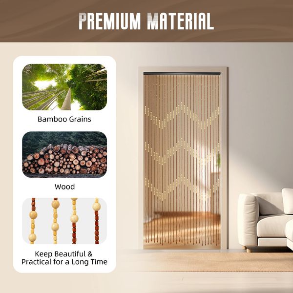 Bamboo Bead Curtain String Door Curtains Beaded Wooden Curtain for Doorway 240824