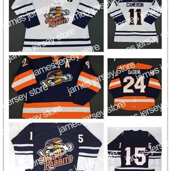 College Hockey Wears Nik1 Wholesale Customize ECHL Greenville Swamp Rabbits Mens Womens Kids 11 Bretton Cameron 24 Justin DaSilva Cheap Hock