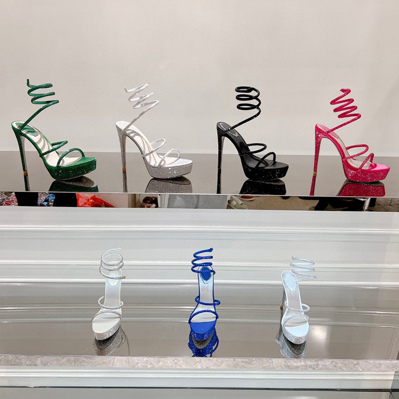 Womens Dress Shoes Crystal lamp Platform Sandals High Heeled Ankle Wraparound Shoe Embellished Strass Stiletto Luxury Designers Crystal Chandelier S