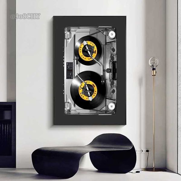 Cassette DJ Turntable Canvas Posters Unique Fashion Print Wall Art Paintings Graffiti Vinyl Turntable Poster for Home Room DecorC241223
