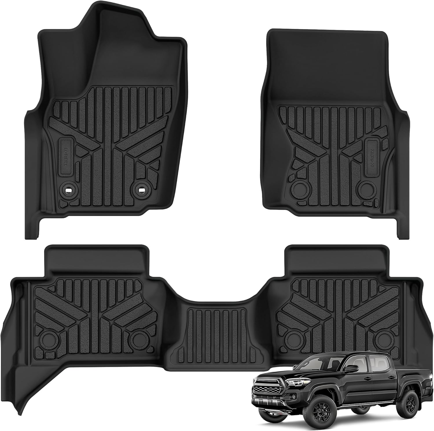 YITAMOTOR All-Weather Floor Mats for 2024-2025 Toyota Tacoma Double Cab (Auto Trans) - Front & Rear Row