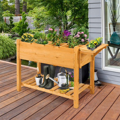 Elevated Planter Box with 8 Grids & Folding Tabletop