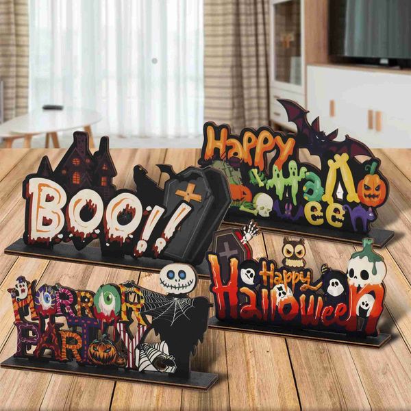 Happy Halloween Wooden Ornamnets Ghost Boo Horror Zombie Night Scene Layout Desktop Decoration Trick or Treat Party SuppliesCL240725