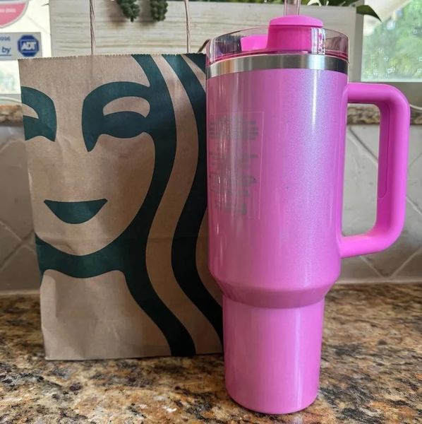 40Oz Chocolate Gold Pink With Handle Insulated Stainless Steel Tumbler Lids Straw Car Travel Mugs Coffee Termos Cups New Neon White Spring B