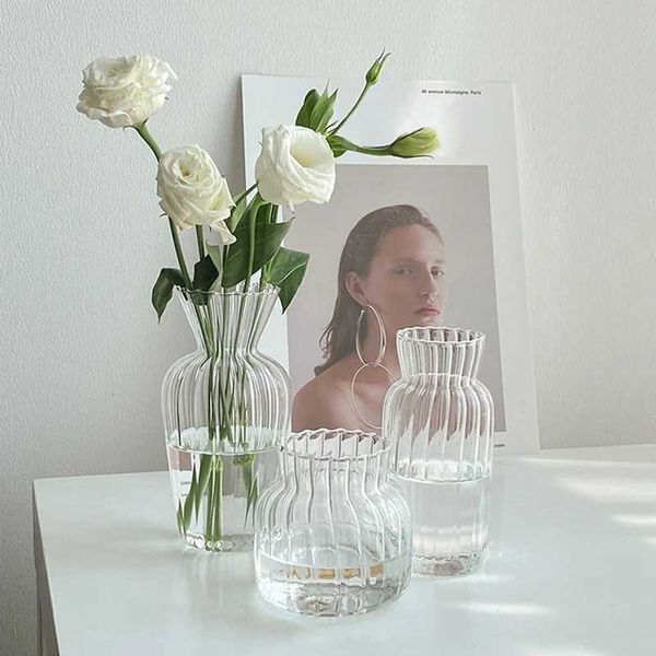 Vases Vintage Flower Vase Mini Glass Vase Wedding Party Transparent Hydroponics Plant Flower Vases Desktop Ornaments Home Decorations H25011