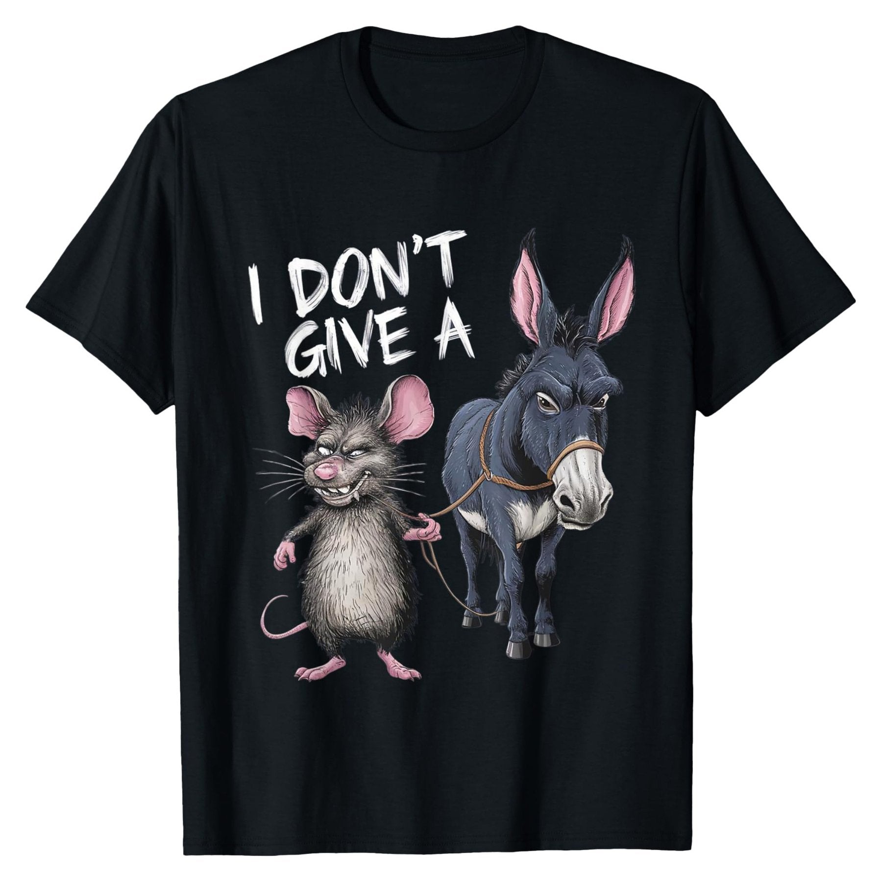 TEMU Plus Size Men's Funny " Give A" Mouse & Donkey Graphic T-shirt - 180g Cotton Short Sleeve Round Neck Casual Tee For Summer, Humorous Cartoon