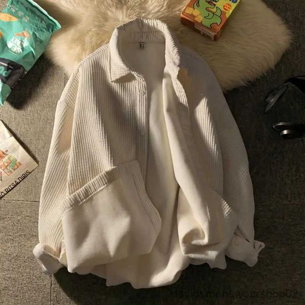 Men&#039;s Casual Shirts Waffle shirt men&#039;s velvet spring and autumn new solid color jacket student version loose versatile long sleeve