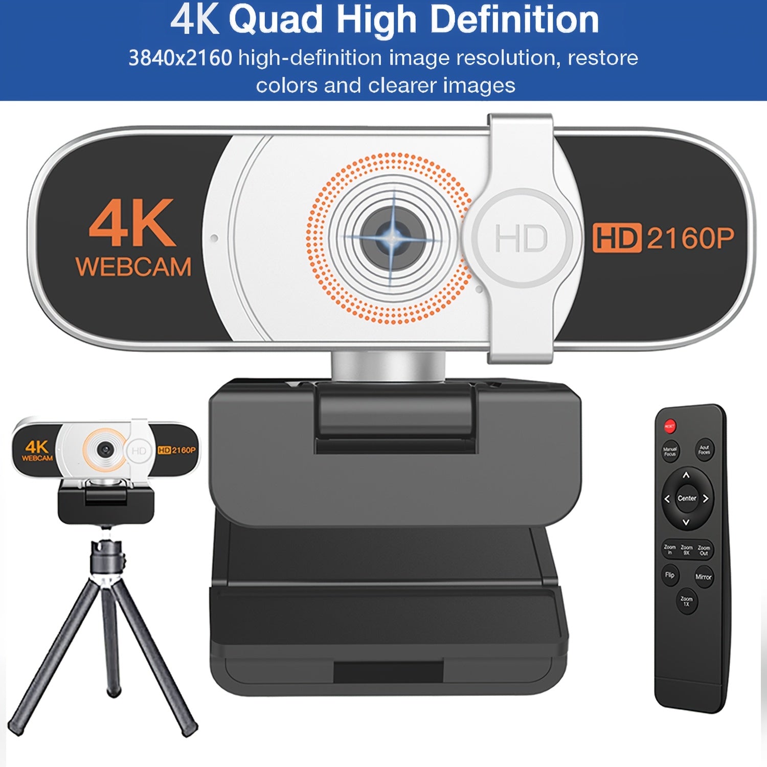 TEMU 4k Webcam For Pc, Auto-zoom, With Remote Control, Privacy Cover, , Webcam With Microphone, , 4k Web Camera For Laptop-desktop, Video Calling,