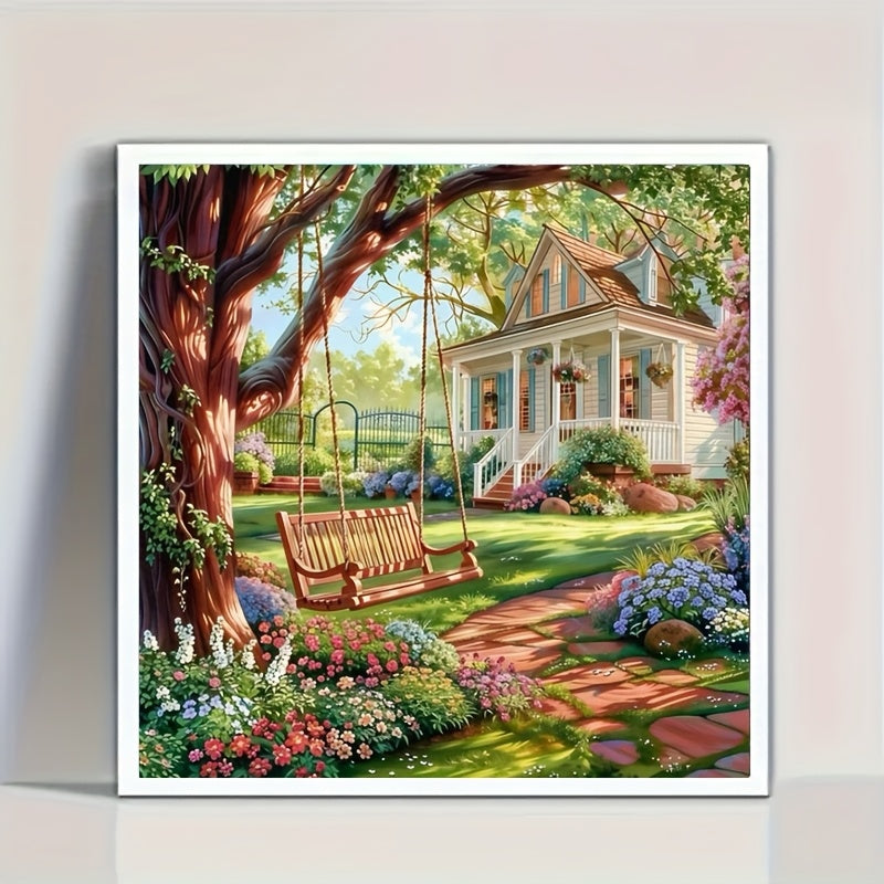 TEMU 1pc30*30cm-11. 8*11. 8in Diy, Mosaic Crafts, Products - Swing, House, Spring Theme - Pattern Luxury Diamond Painting Suitable For Desktop