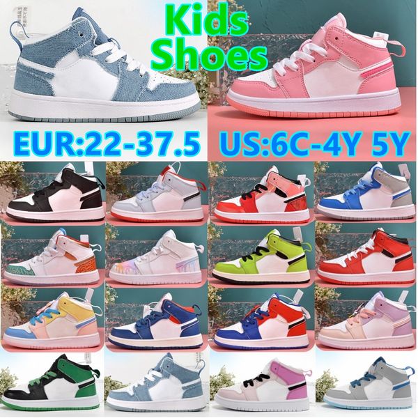 4y 5y Jumpman 1s Kids Shoes Toddlers Sneakers Lucky Green Spider-Verse True Blue Denim boys girls trainers youth Baby Infants Chicago Valent