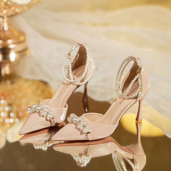 9777-11 French Style Pointy High Heel Shoes Summer Celebrity Banquet Pearl Fairy With Skirt Ladies Bridesmaid