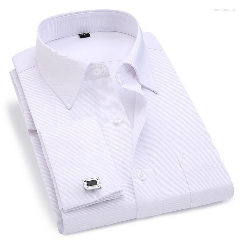 Men&#039;s Dress Shirts Men French Cuff Shirt White Long Sleeve Casual Buttons Male Brand Regular Fit Cufflinks Included 6XL