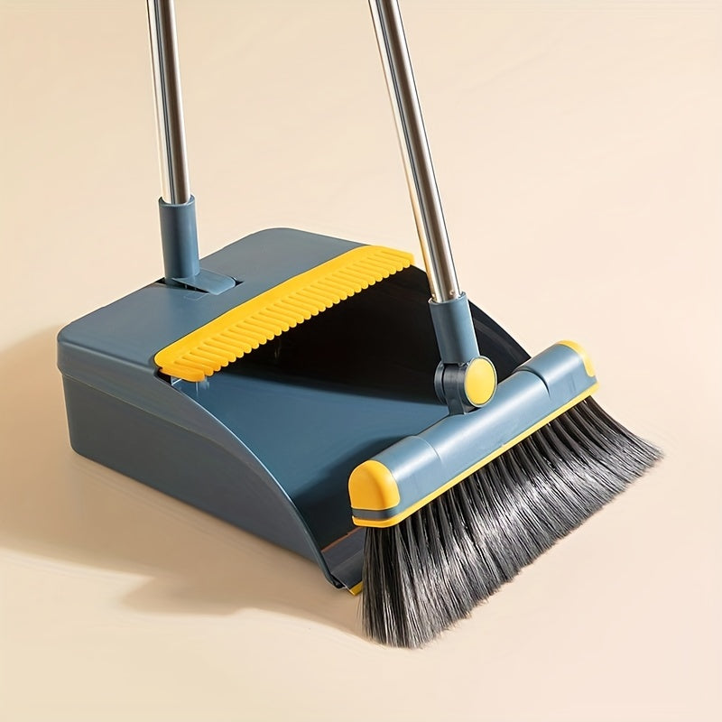 TEMU 1set, Broom Dustpan Set Combination, Thickened Rotatable Foldable Stainless Steel Rod Strong And Durable Sweeping Broom Plastic, Cleaning