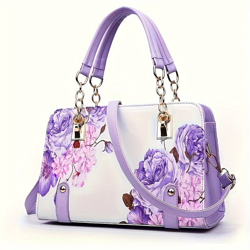 TEMU Elegant Floral Print Satchel Bag, Fashion Handbag, Wo 's Casual Handbag, Handbag & Purse