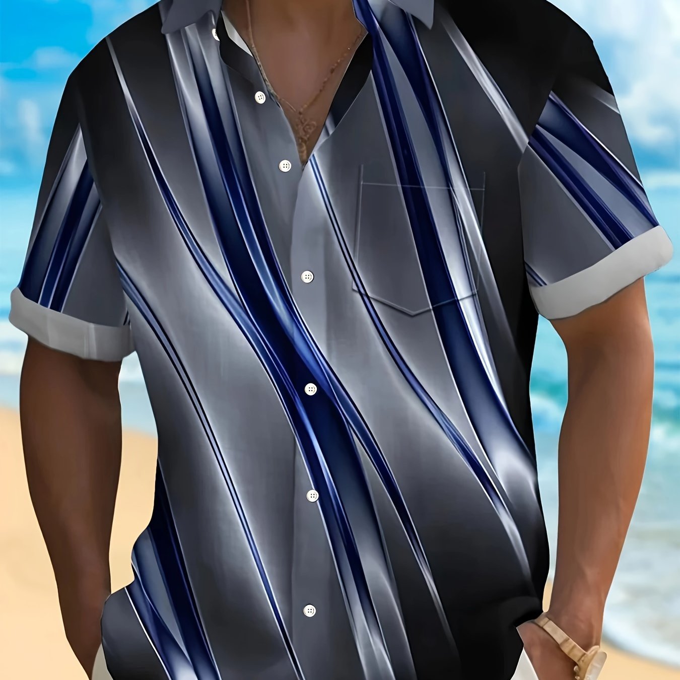 TEMU Plus Size Men' Graphic Print Shirt For Summer, Fashion Casual Short Sleeve Shirt For Beach Vacation