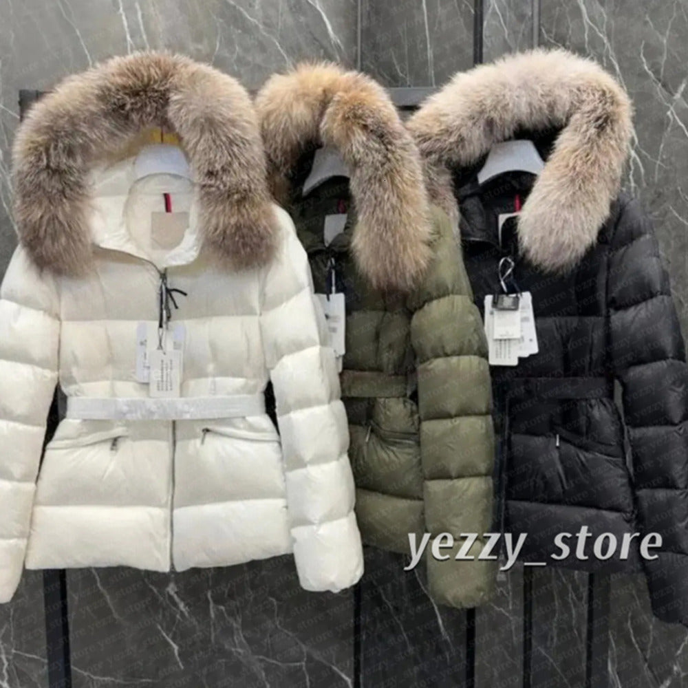 Womens Doudoune Femme Coats Winter Down Jcket Fur Hooded Coats Long Warm Outerwear Big Pocket With Belt Jacket Women boed short Down Jacket 111