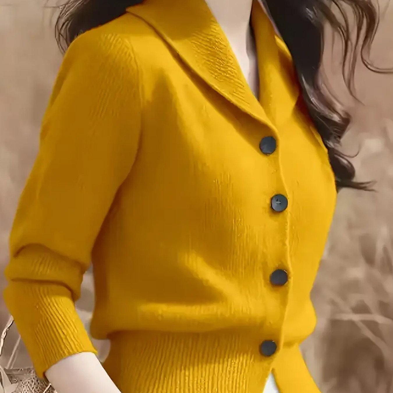 TEMU Women's Stretchy Lapel Cardigan Sweater Jacket - Solid Color Long Sleeve Button-front Design, Versatile Layering Piece For Casual & Professional