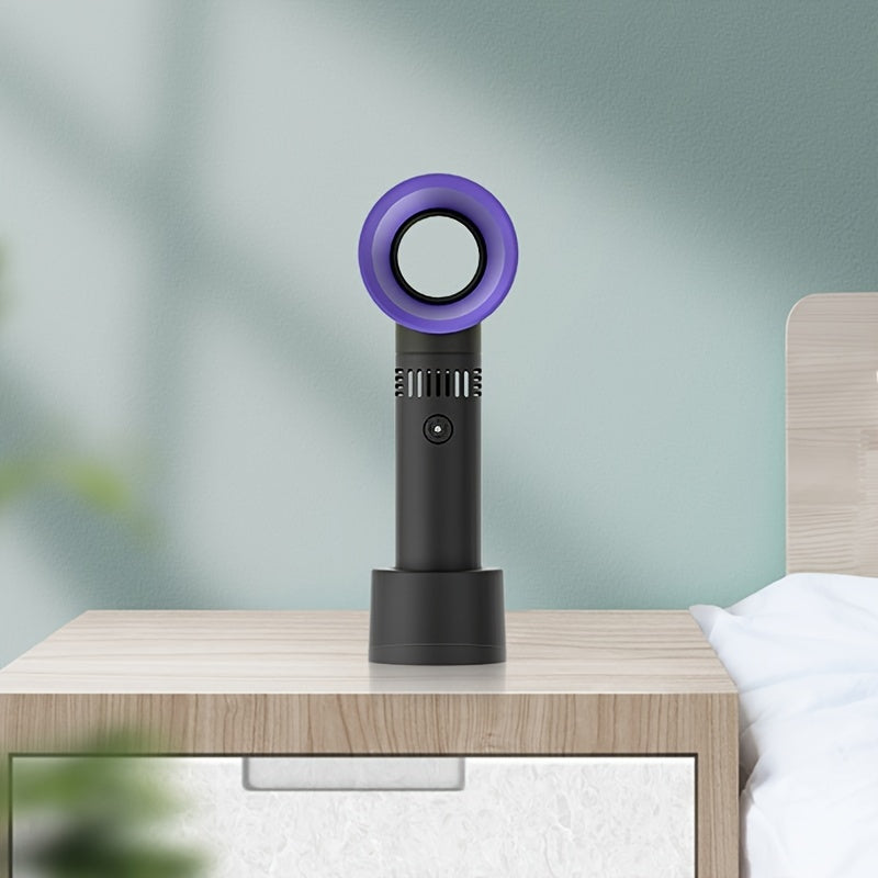 TEMU Usb Portable Handheld Bladeless Fan Mini Fan Desktop Bladeless Fan Rechargeable 3-speed Adjustable Fan