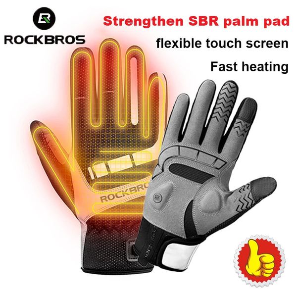 ROCKBROS Warm Bicycle Women Mens Gloves Winter SBR Touch Screen USB Heated Gloves Windproof Plam Breathable Motor E-bike Gloves 241204