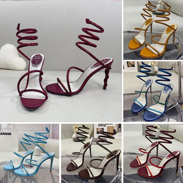 With Box Rene Caovilla Chandelier high heels Dress shoes crystal sandals slim suede fashion dinner luxury designer women leather ankle lace