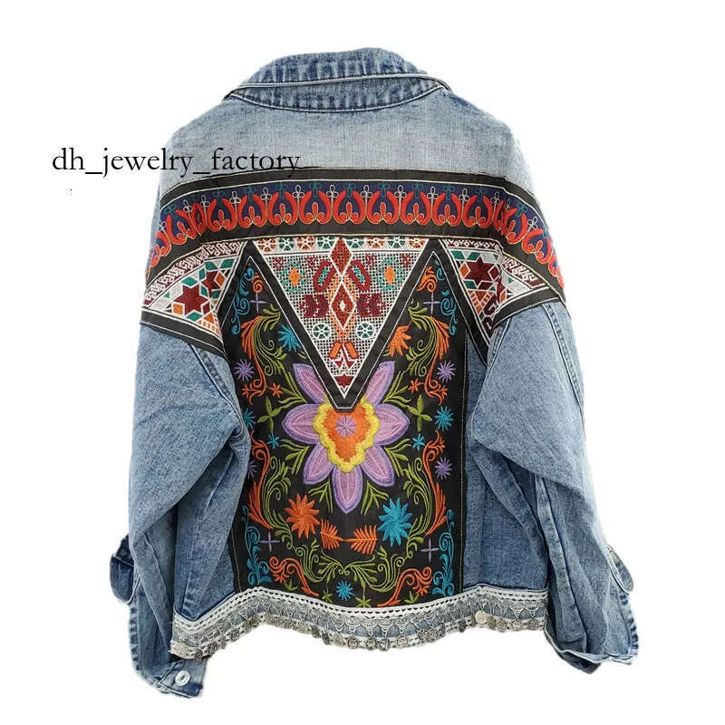Women&#039;s Jackets Boho Style Embroidery Denim outdoor jacket Coats for women Vintage Big Pocket Cowboy Outerwear Loose Casual Long Sleeve Jeans J