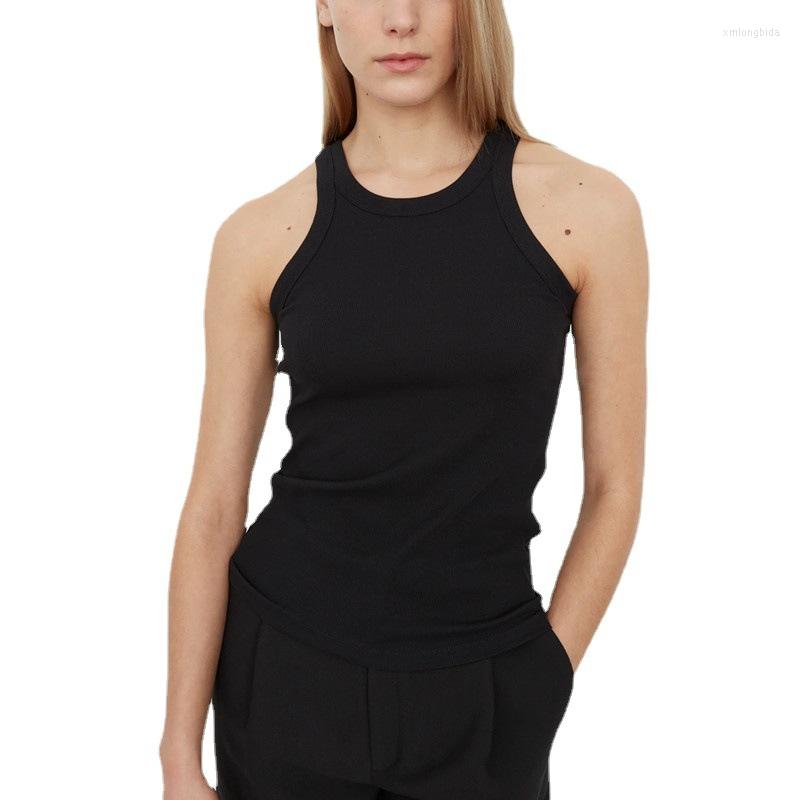Women&#039;s Tanks TOTEME Pure Cotton Vest 2022 Summer Fashion Solid Color Versatile Elastic Knitted Thread Tops For Women