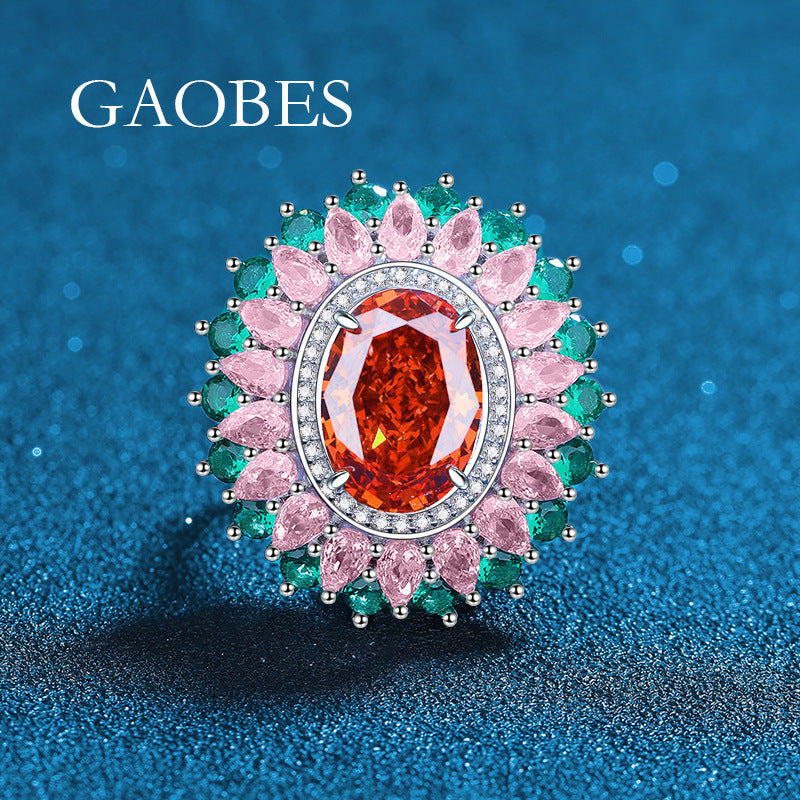 Chic Ladies&#039; Accessory Stylishly Designed 925 SS Ring Incorporating Resplendent Synthetic Rubies of Six Carets Alongside Lustrous Pearl Shapes