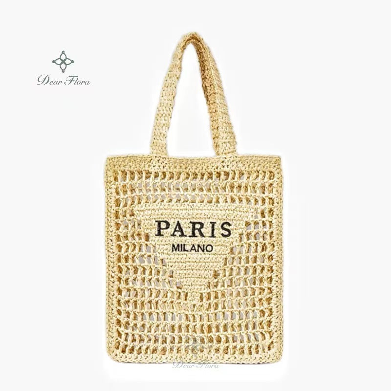 Women Summer Beach Vacation Fashion Straw Knitting Shoulder Bag Hollow Out Handwoven Handbag Portable Large Capacity Casual Tote Straw Bag Solid Col