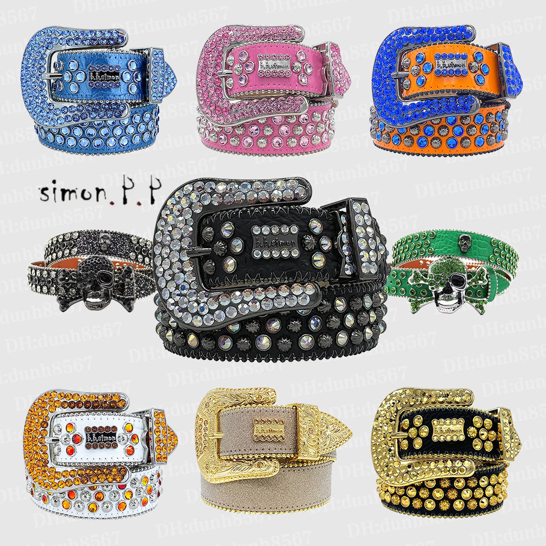 Classic Bb Simon belt designer Y2K belt women&#039;s hip hop crystal diamond belt men&#039;s fashion trend rhinestone belt shiny PU belt jeans belt