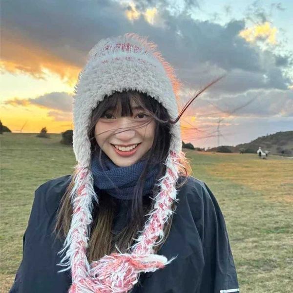 Striped Knitting Hat Winter Thickened Warm Ear Protection Head Contrast C Women Winter Hat Ethnic Style Lei Feng HatX241210