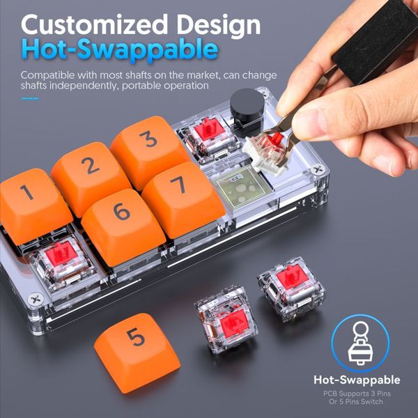 8 key macro programmable fully hot swappable mechanical switch 4 color rgb light gaming mini keyboard