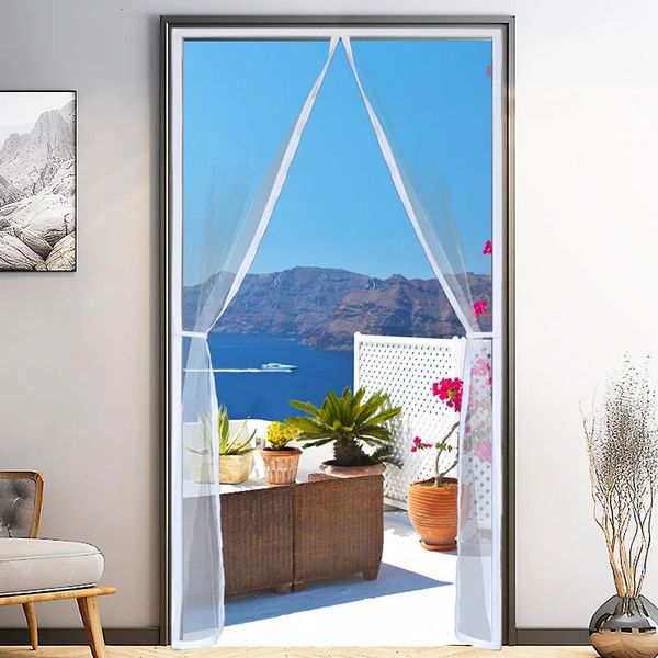 Sheer Curtains White magnetic door curtain window mosquito net custom size indoor and outdoor fly and insect repellent invisible transparent