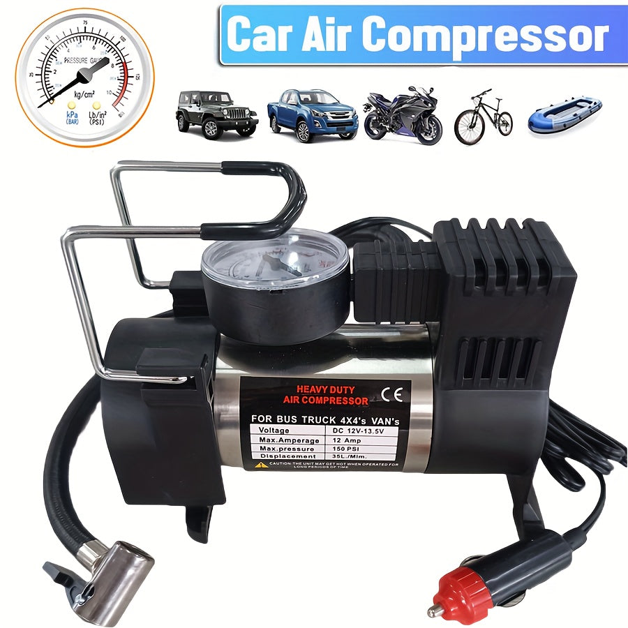 TEMU Portable Heavy Duty Air Compressor Car Tire Inflator Electric Pump Auto 12v, Without Battery